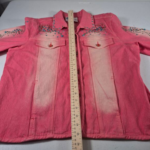 Diane Gillman Pink Turquoise Red Studded Bedazzled Bling Vintage Jacket Coat L - Picture 3 of 6